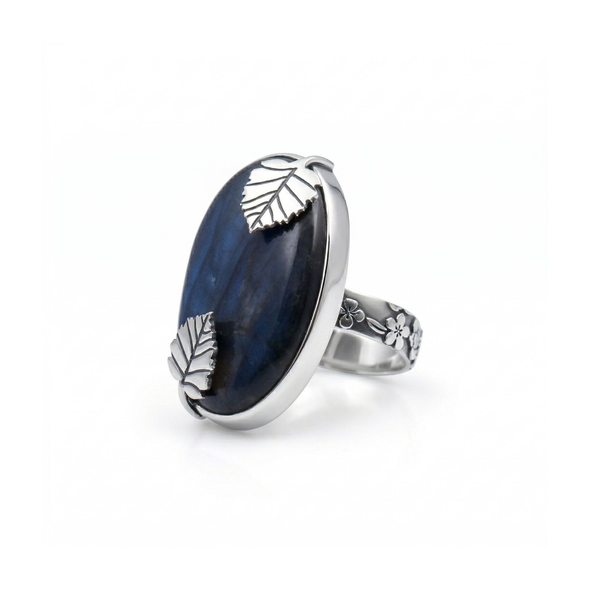 Midnight Leaf Labradorite Statement Ring – 925 Sterling Silver