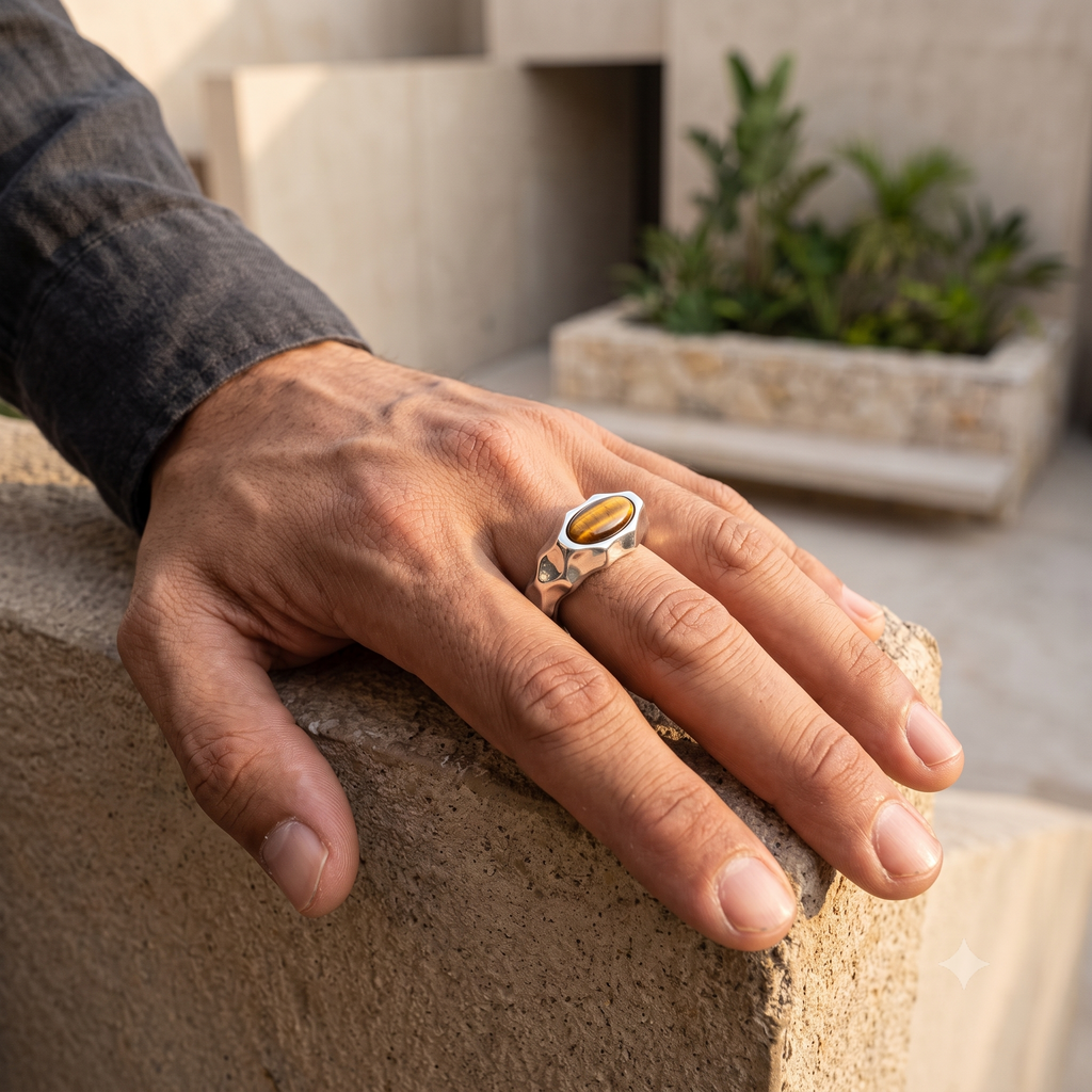 Riven Tiger's Eye Signet Ring – 925 Sterling Silver