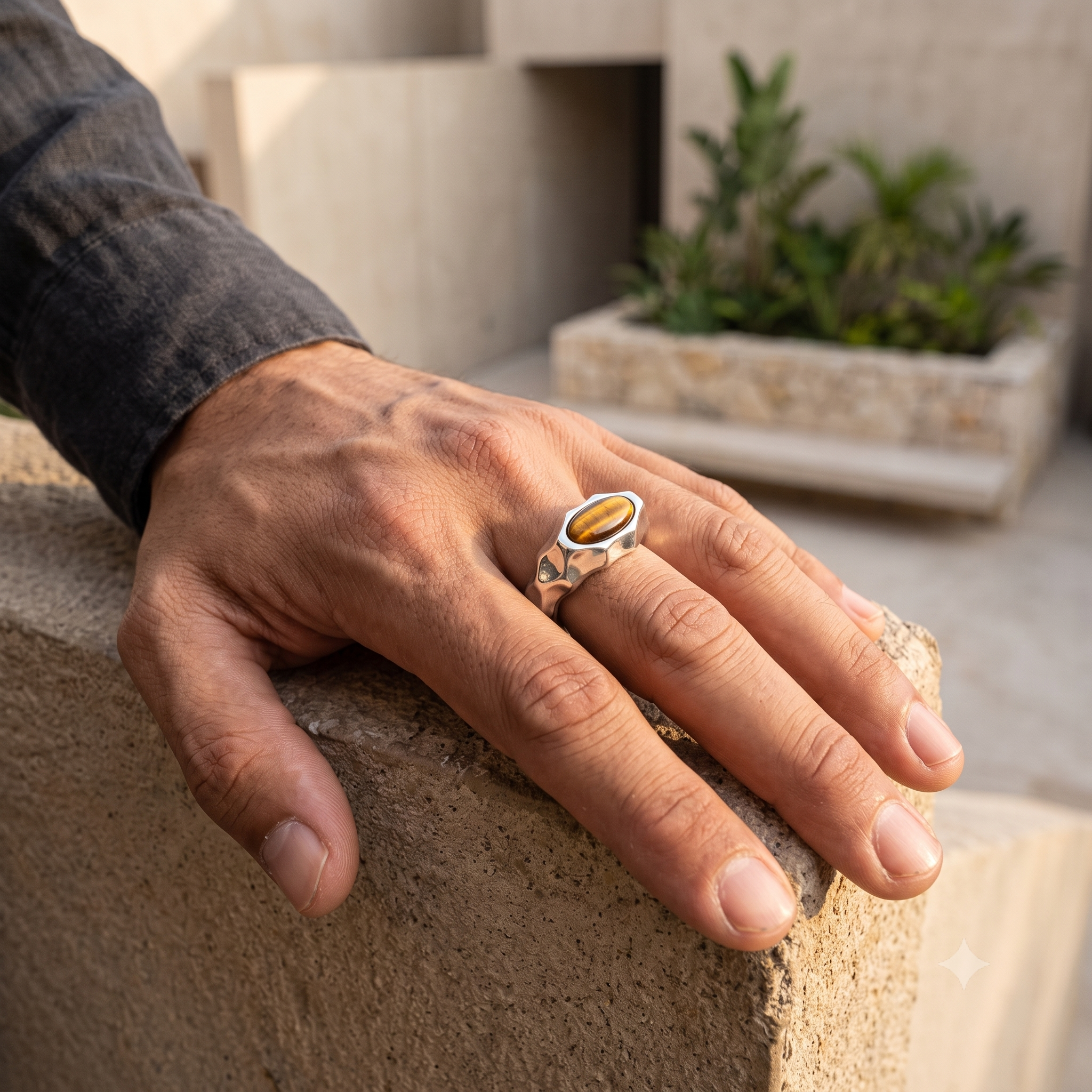 Riven Tiger's Eye Signet Ring – 925 Sterling Silver