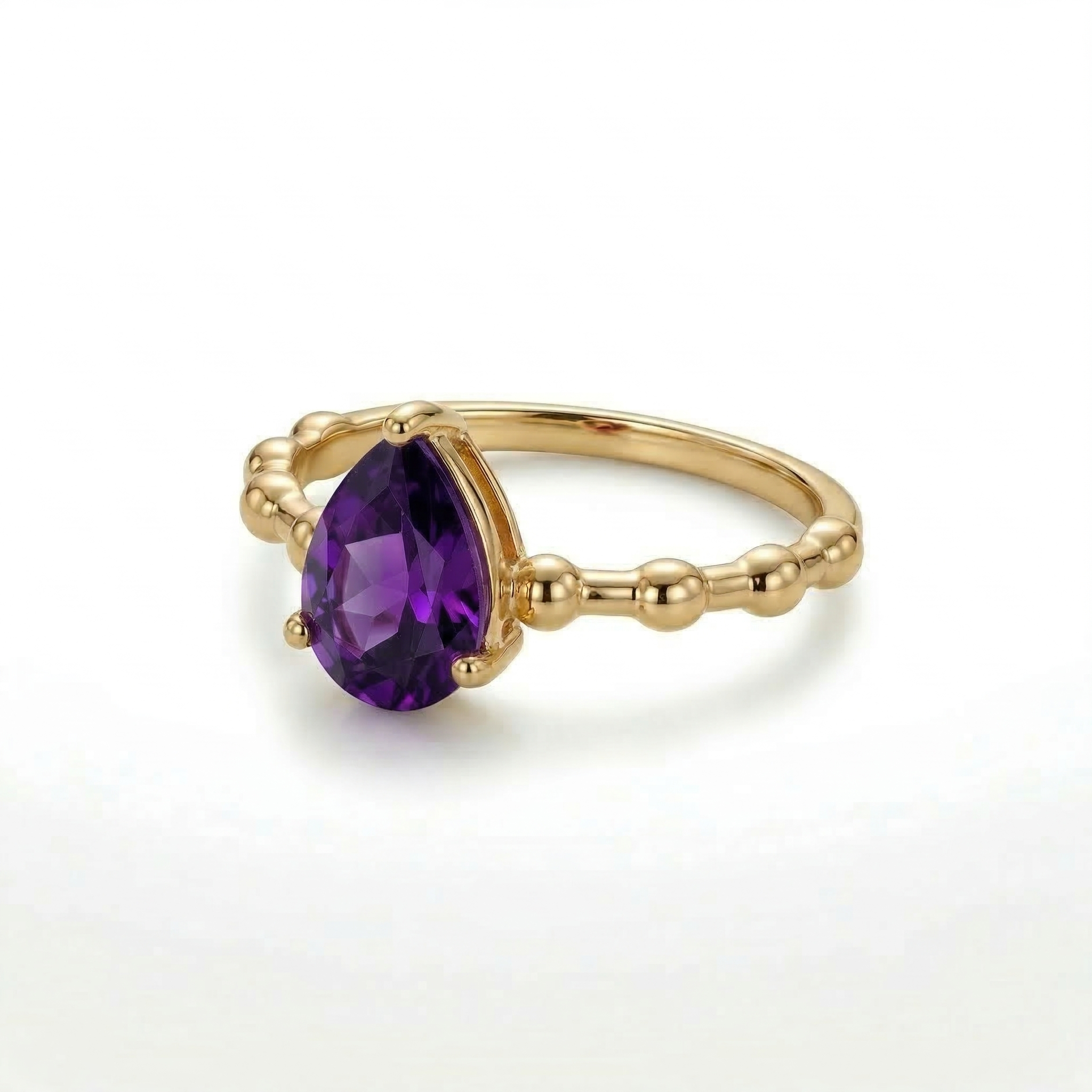 Amethyst Teardrop Gold Engagement Ring – 925 Sterling Silver Women Aesthetic Ring