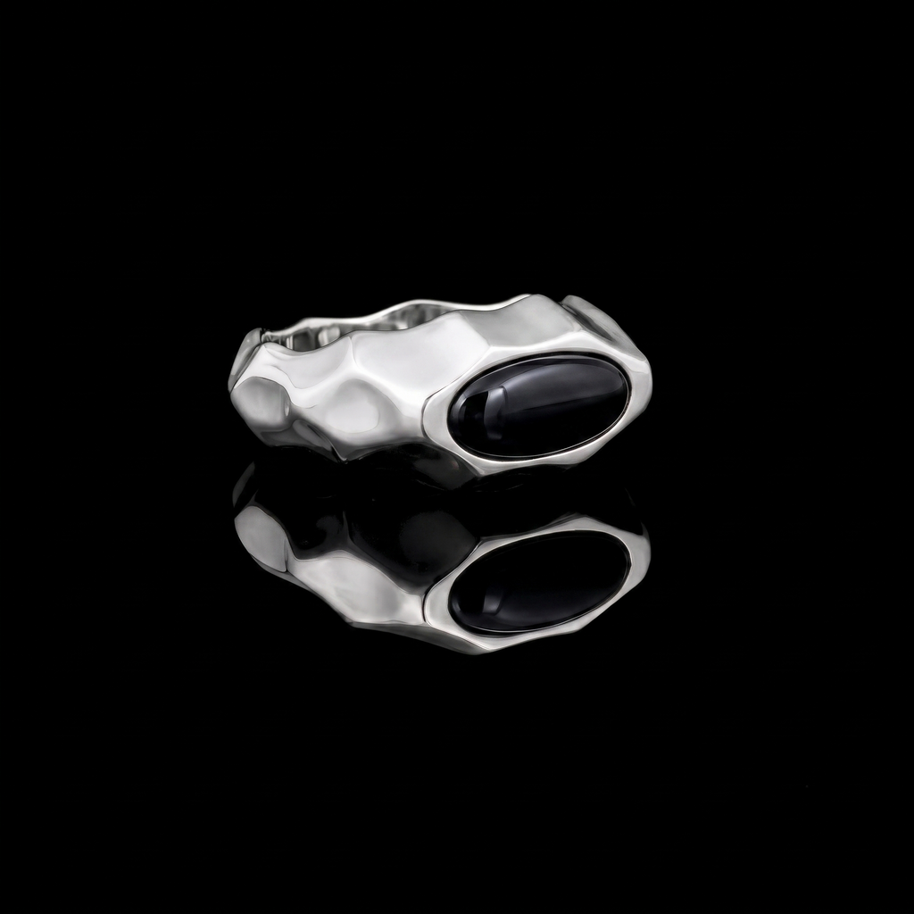 Riven Black Onyx Signet Ring – 925 Sterling Silver