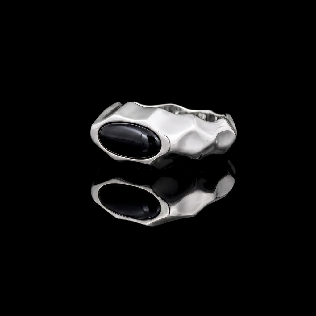 Riven Black Onyx Signet Ring – 925 Sterling Silver