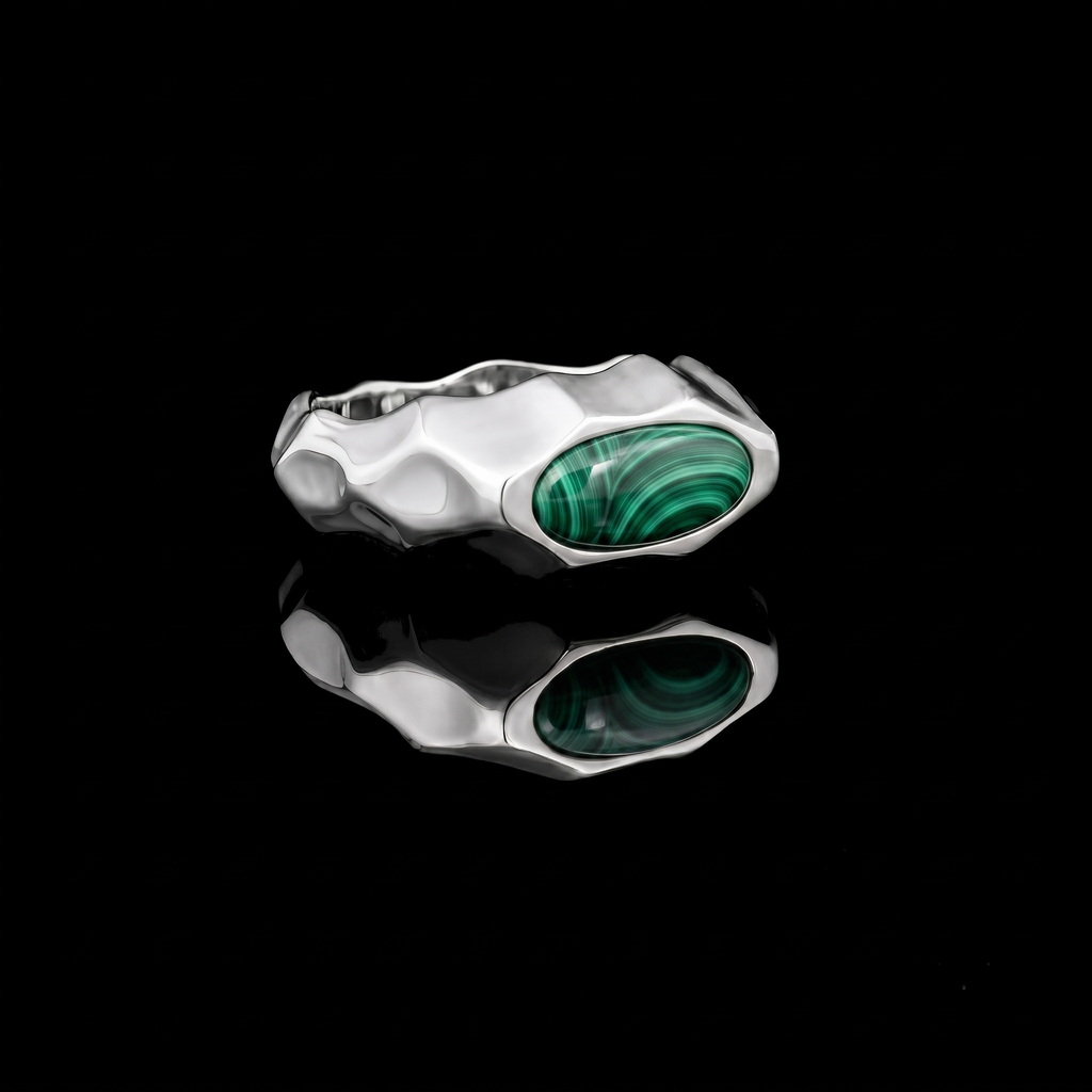 Riven Malachite Signet Ring – 925 Sterling Silver