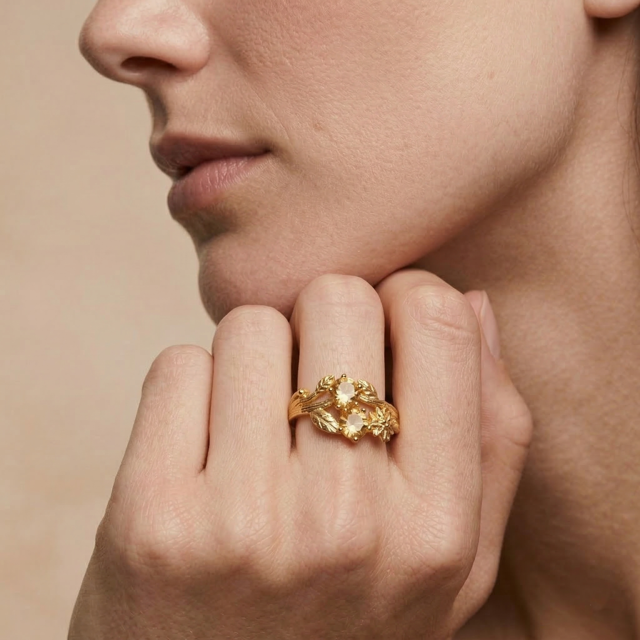 Florielle Citrine Gold Engagement Ring – 925 Sterling Silver Women Aesthetic Ring