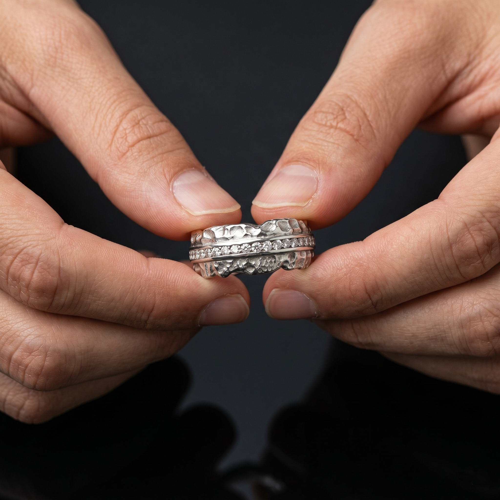 Celestial Halo Ridge Natural Moissanite Ring – 925 Sterling Silver