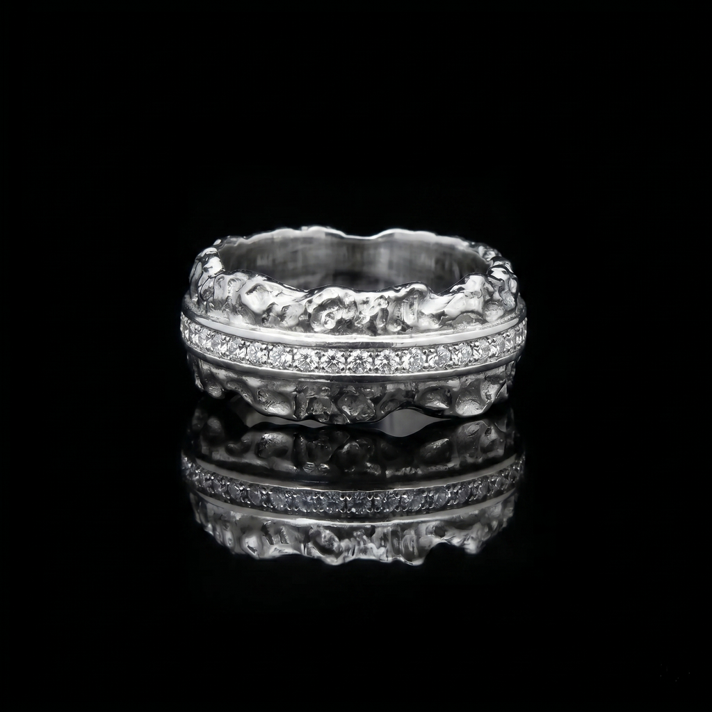 Celestial Halo Ridge Natural Moissanite Ring – 925 Sterling Silver