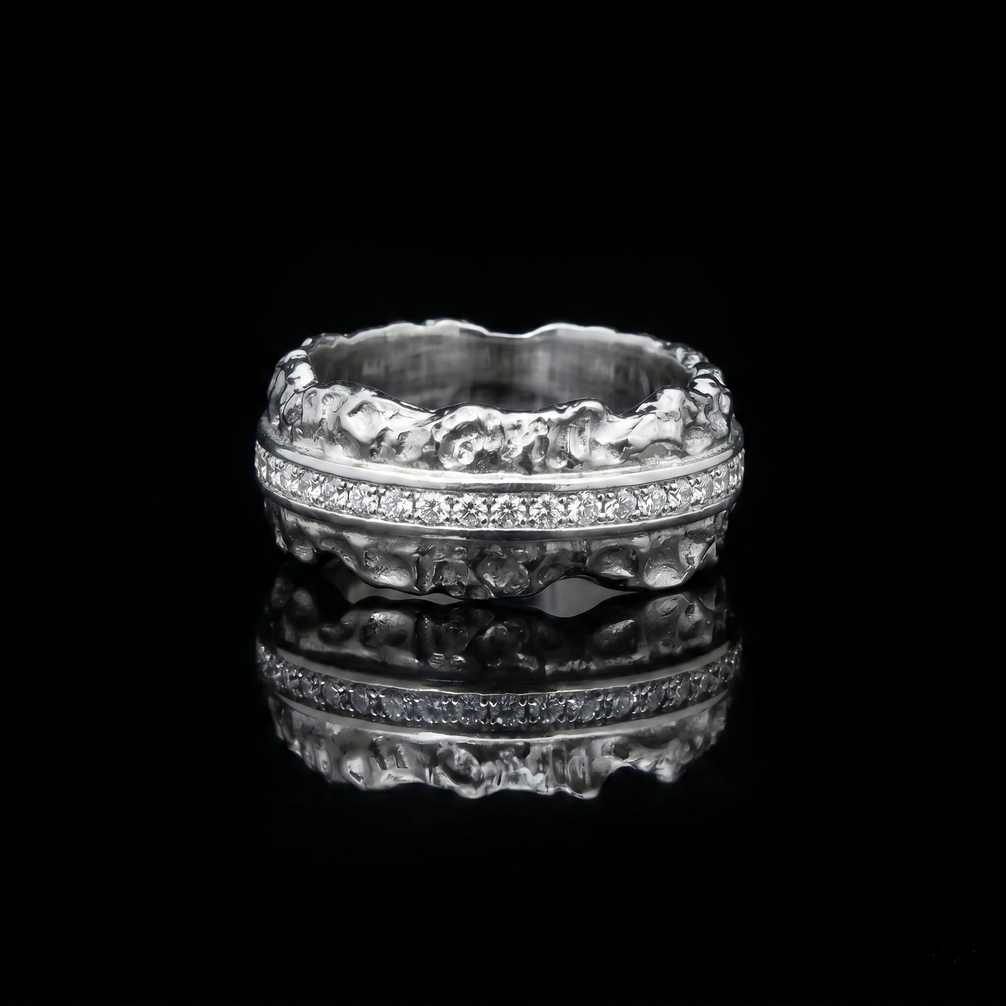 Celestial Halo Ridge Natural Moissanite Ring – 925 Sterling Silver
