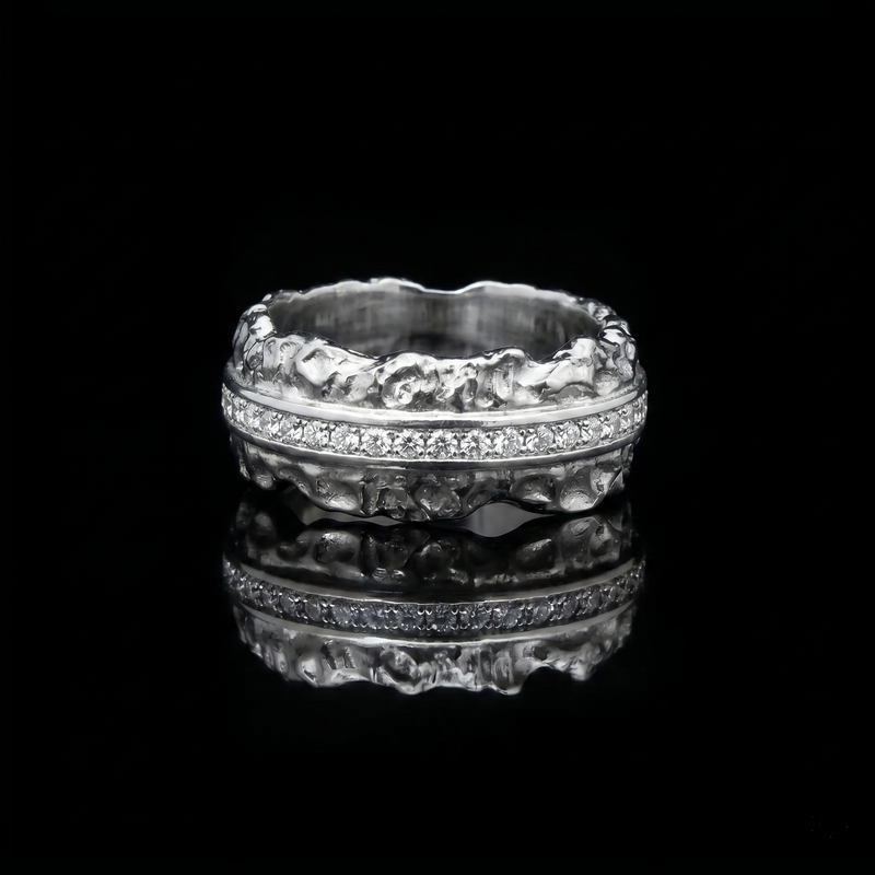 Celestial Halo Ridge Natural Moissanite Ring – 925 Sterling Silver