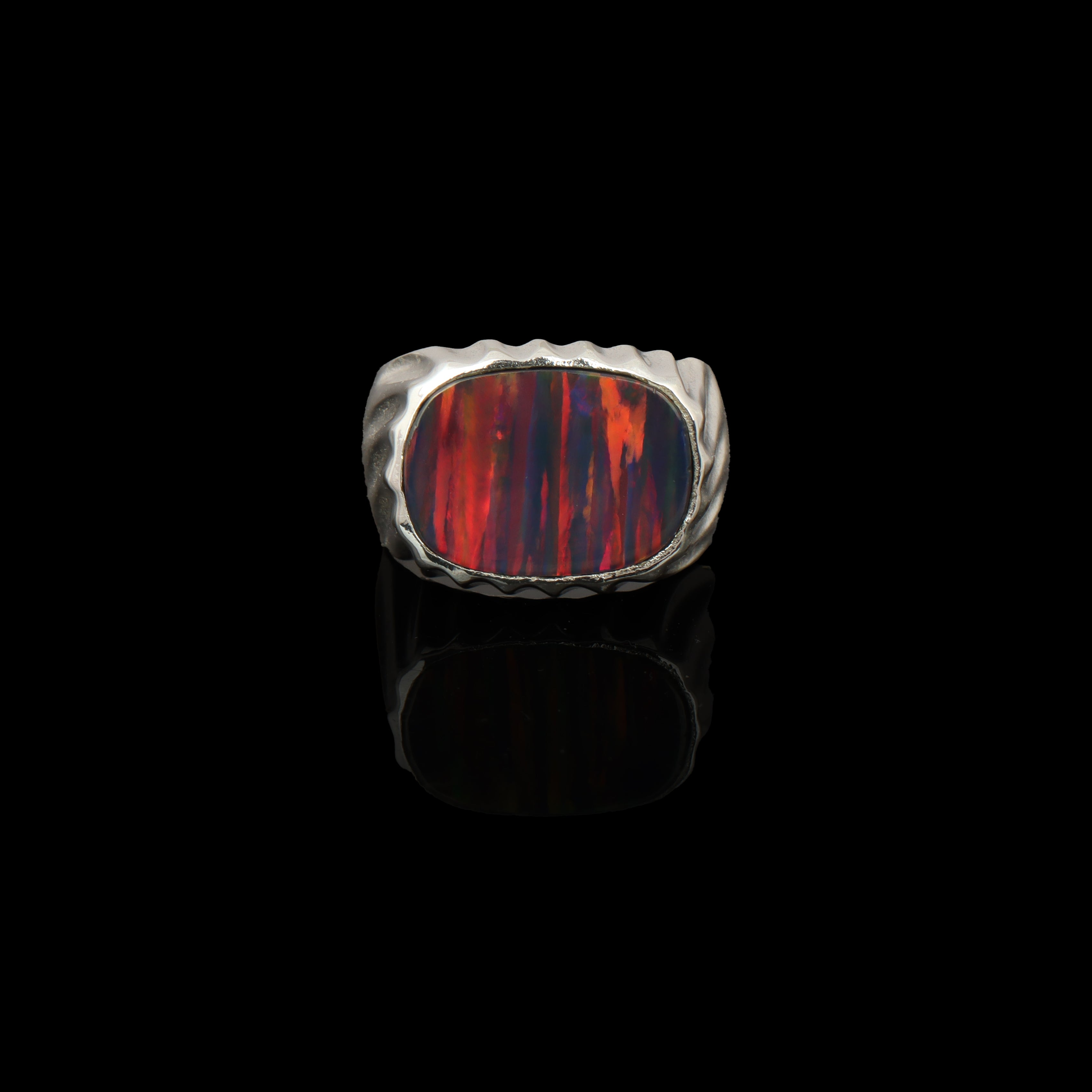 Handcrafted 925 Sterling Silver Red Fire Opal Ring | Luxury Statement Ring for Men | High Polish Finish