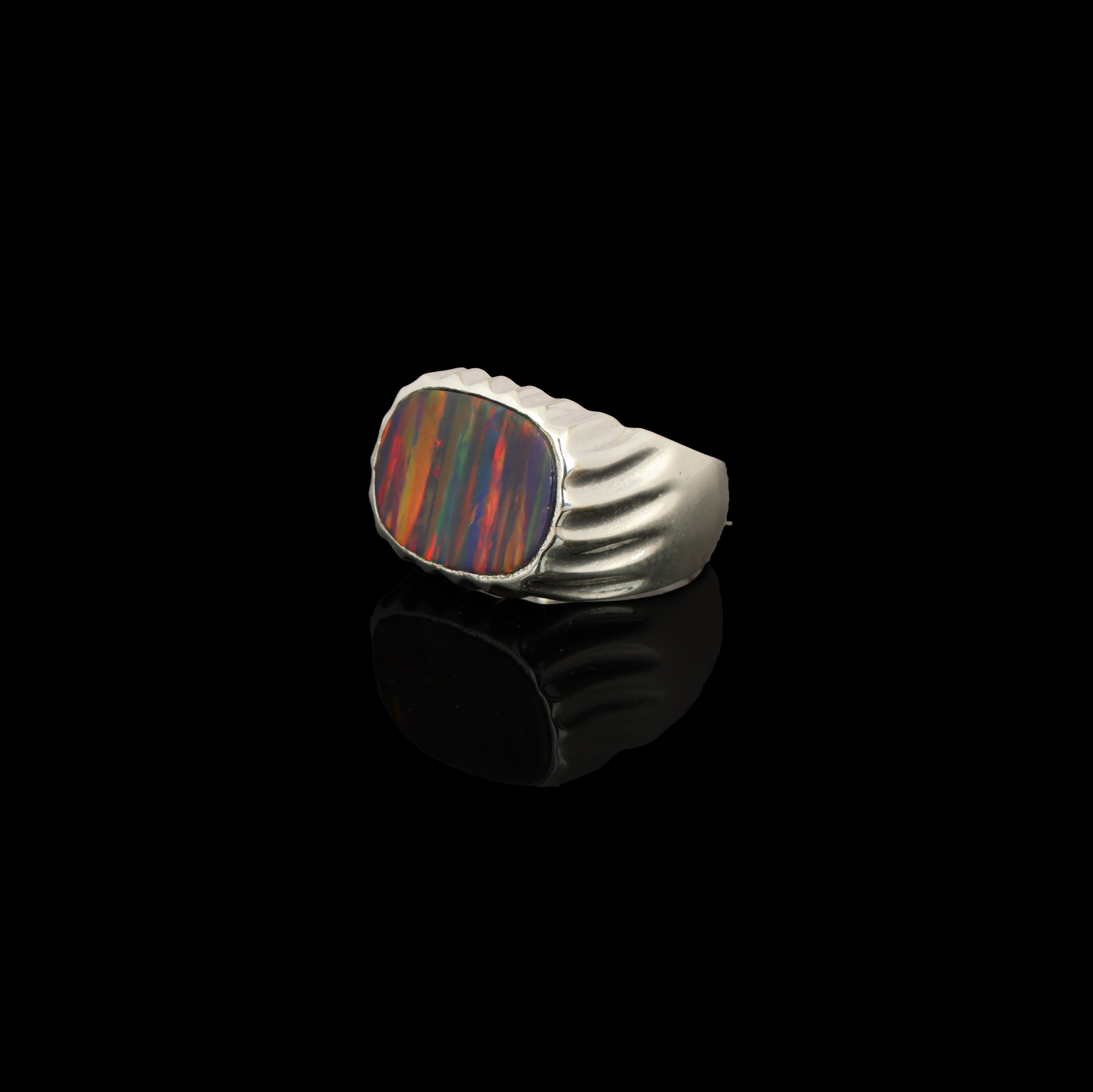 Handcrafted 925 Sterling Silver Red Fire Opal Ring | Luxury Statement Ring for Men | High Polish Finish