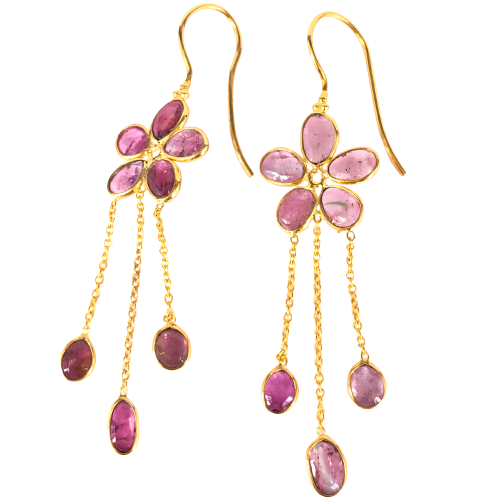 925 Silver Gold Plated Pink Tourmaline Gemstone Earrings Gift For Women's