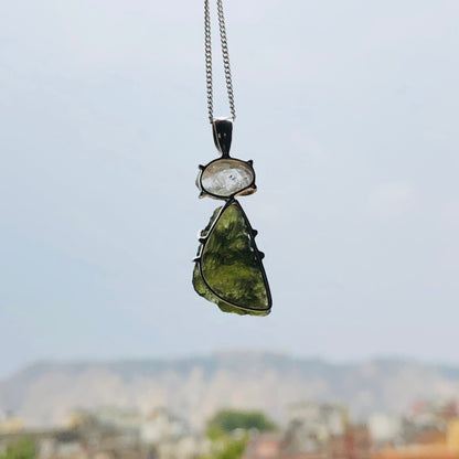 925 Sterling Silver Authentic Czech Republic Moldavite and Herkimer Diamond Gemstone Jewelry