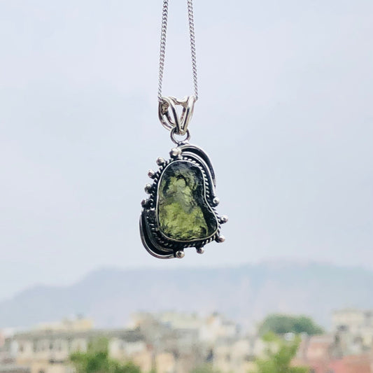 925 Sterling Silver Authentic Czech Republic Moldavite Gemstone Pendant