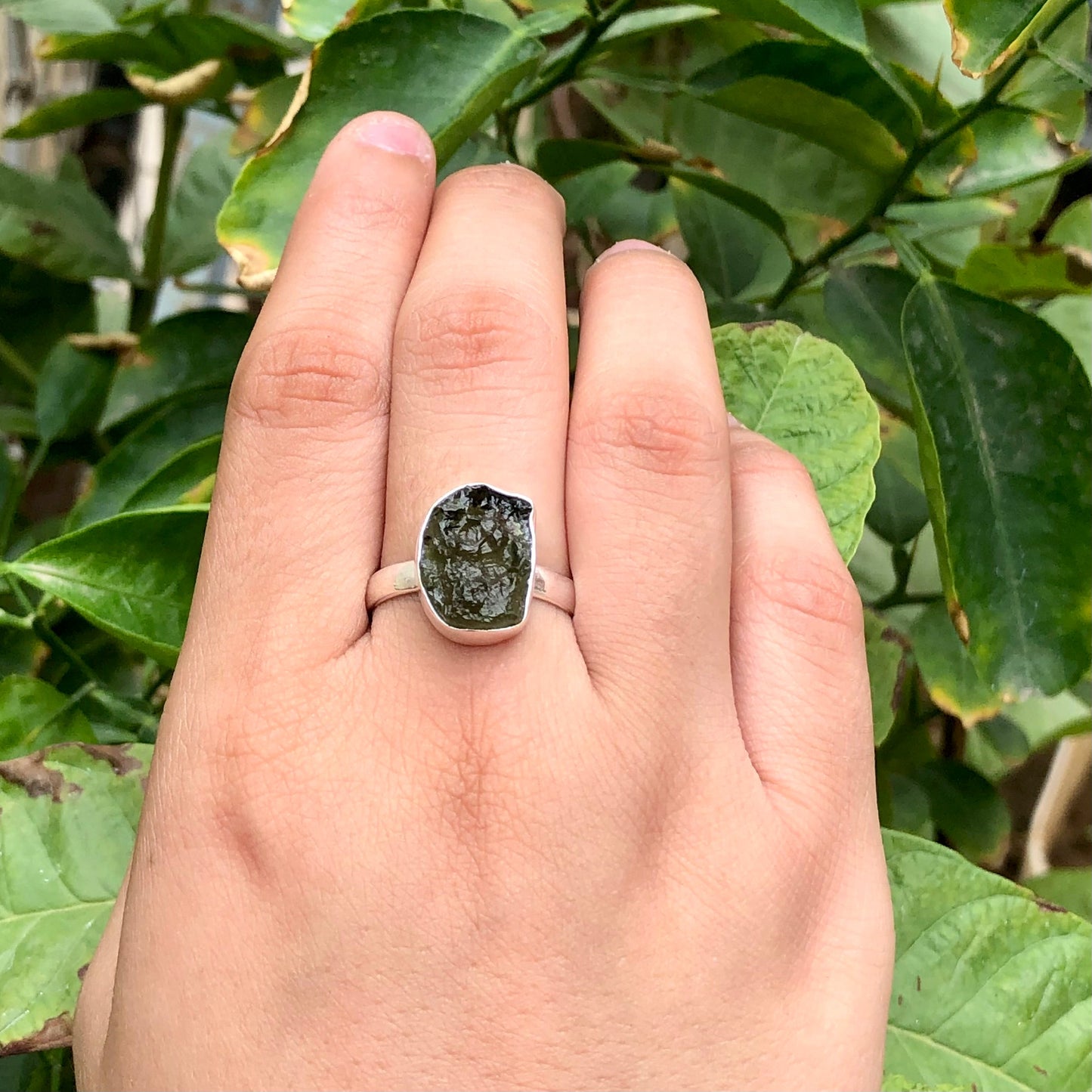 925 Sterling Silver Czech Moldavite Gemstone Ring For Her