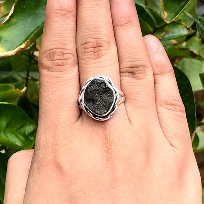 Genuine Moldavite Gemstone 925 Sterling Silver Ring Gift For Her