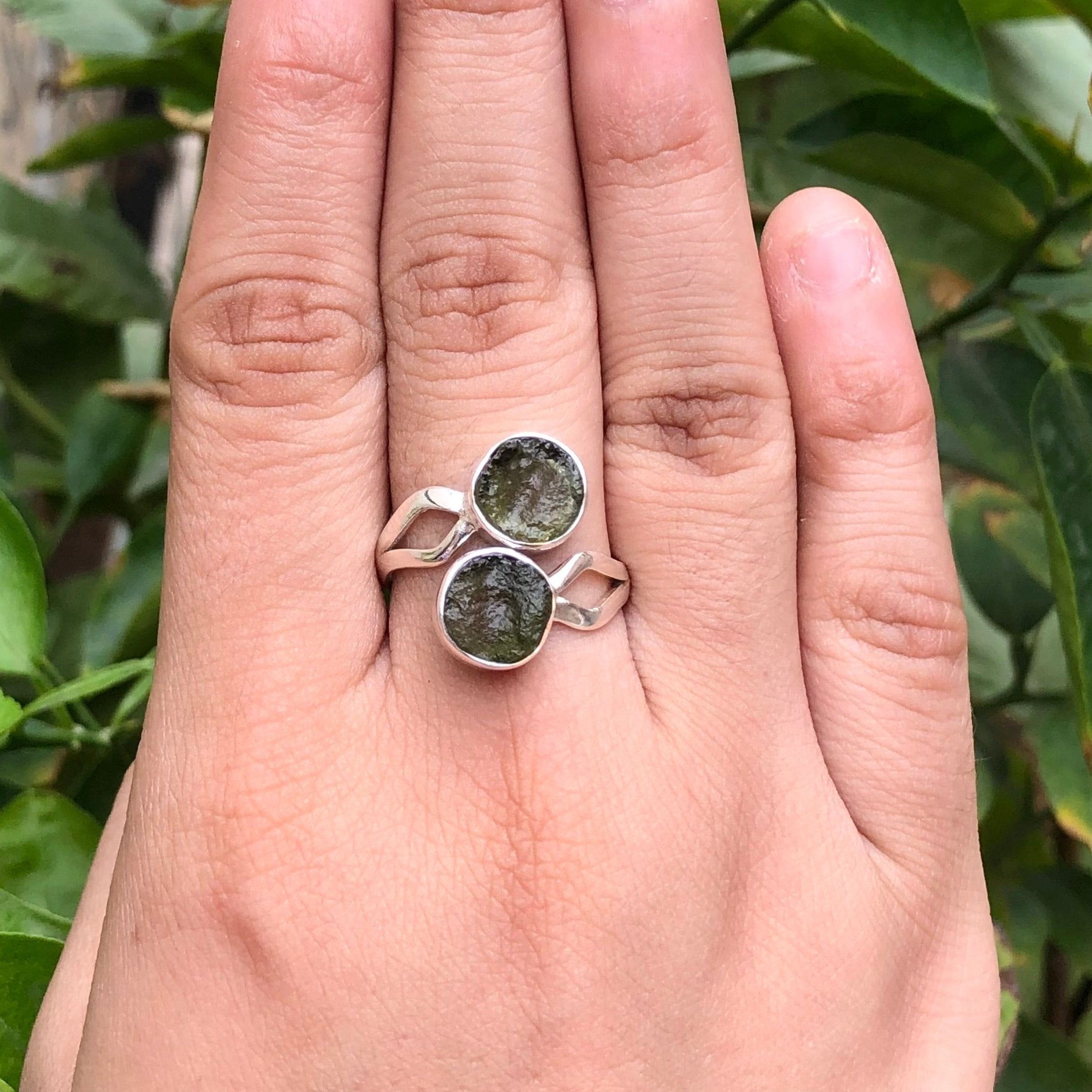 Genuine top Czech Moldavite 2-Tone Ring