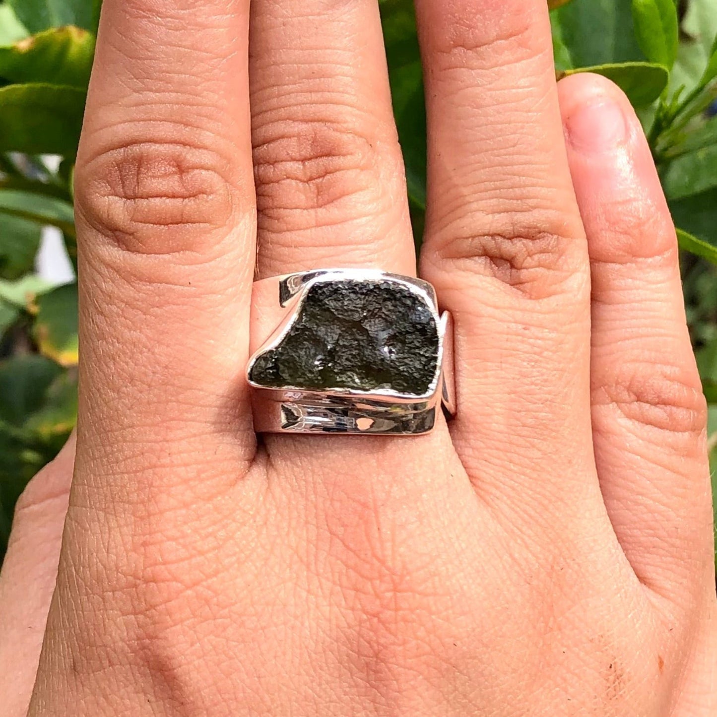 Natural Raw Rough Moldavite Gemstone Ring 925 Solid Sterling Silver Czech Republic Moldavite Band Ring Gift For Her