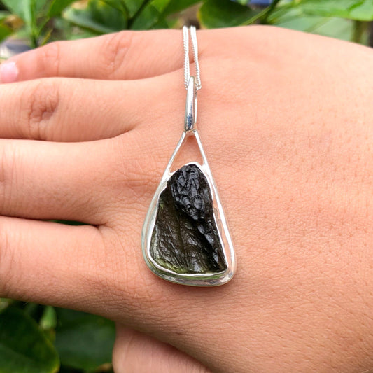 925 Sterling Silver Authentic Moldavite Gemstone Women's Pendant Gift For Her