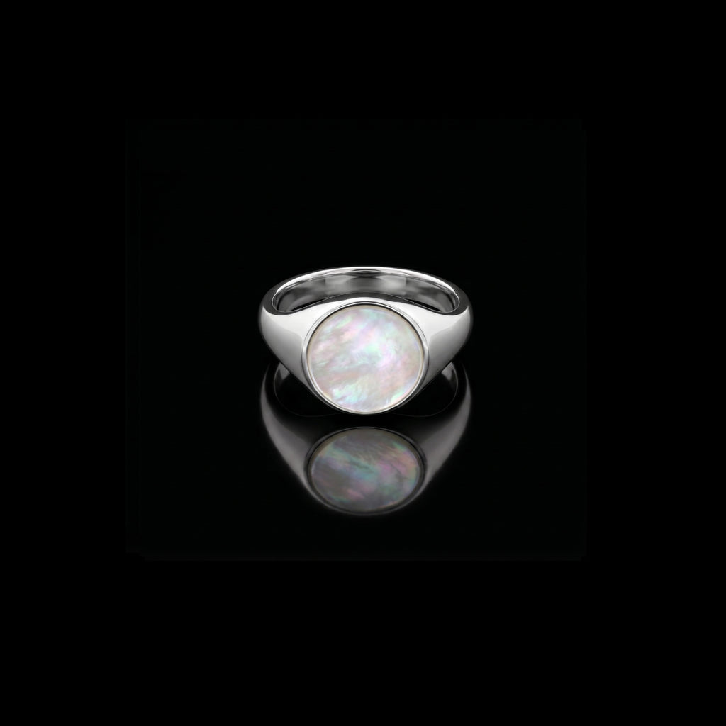 Monarch Mother of Pearl Signet Ring – 925 Sterling Silver