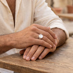 Monarch Mother of Pearl Signet Ring – 925 Sterling Silver