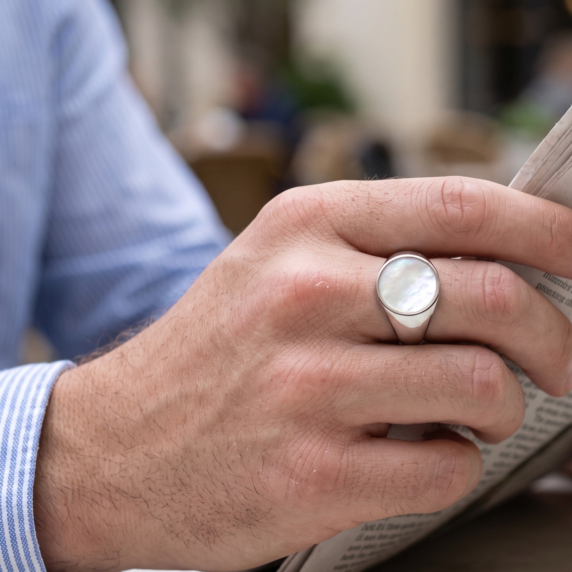 Monarch Mother of Pearl Signet Ring – 925 Sterling Silver