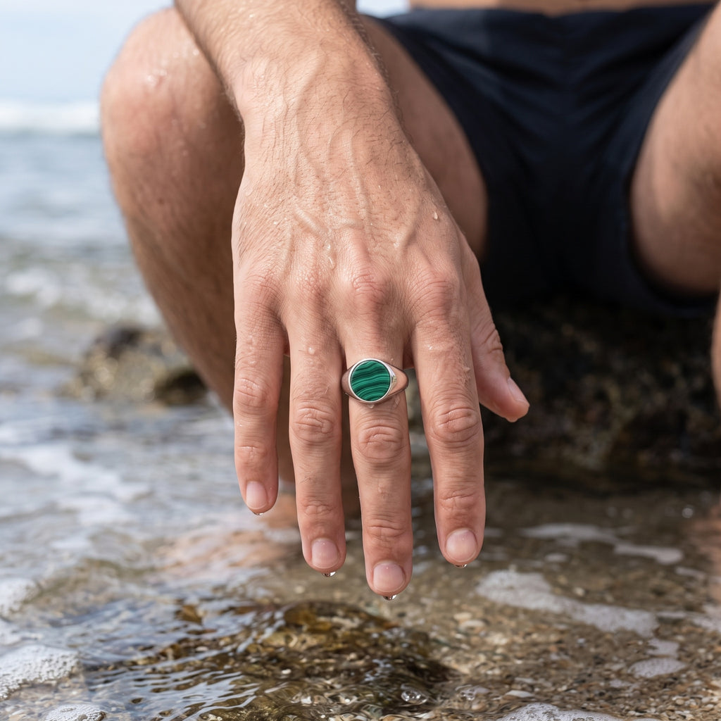 Monarch Malachite Signet Ring – 925 Sterling Silver