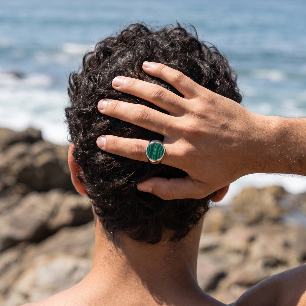 Monarch Malachite Signet Ring – 925 Sterling Silver