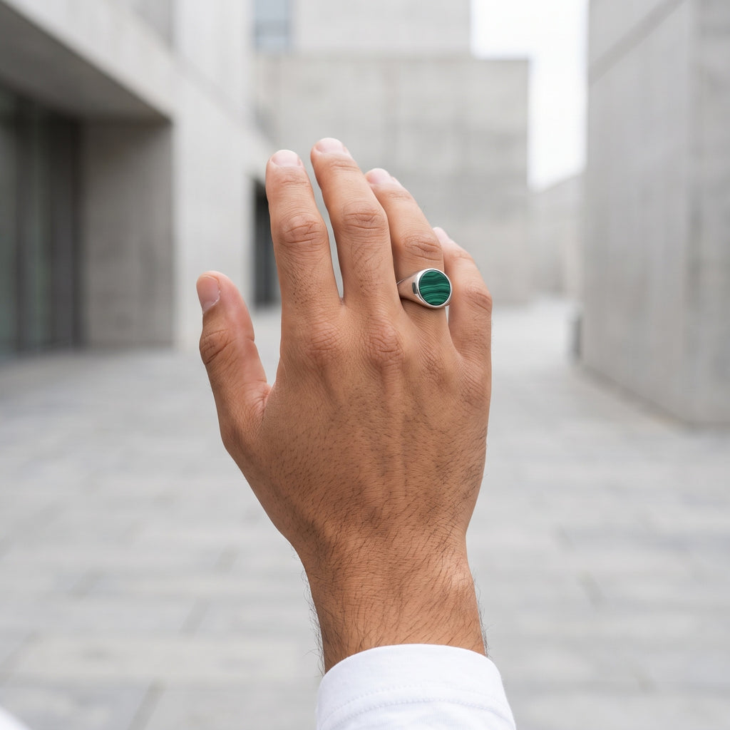 Monarch Malachite Signet Ring – 925 Sterling Silver