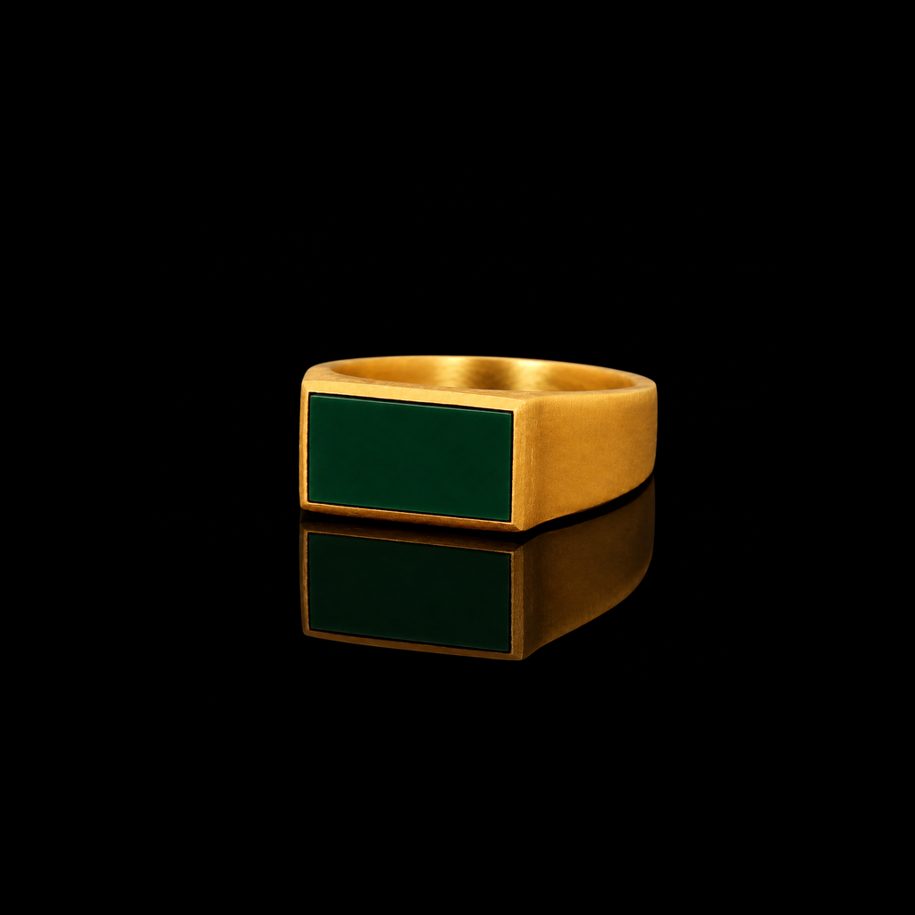Prestige Green Onyx Signet Ring – Gold Vermeil 925 Sterling Silver