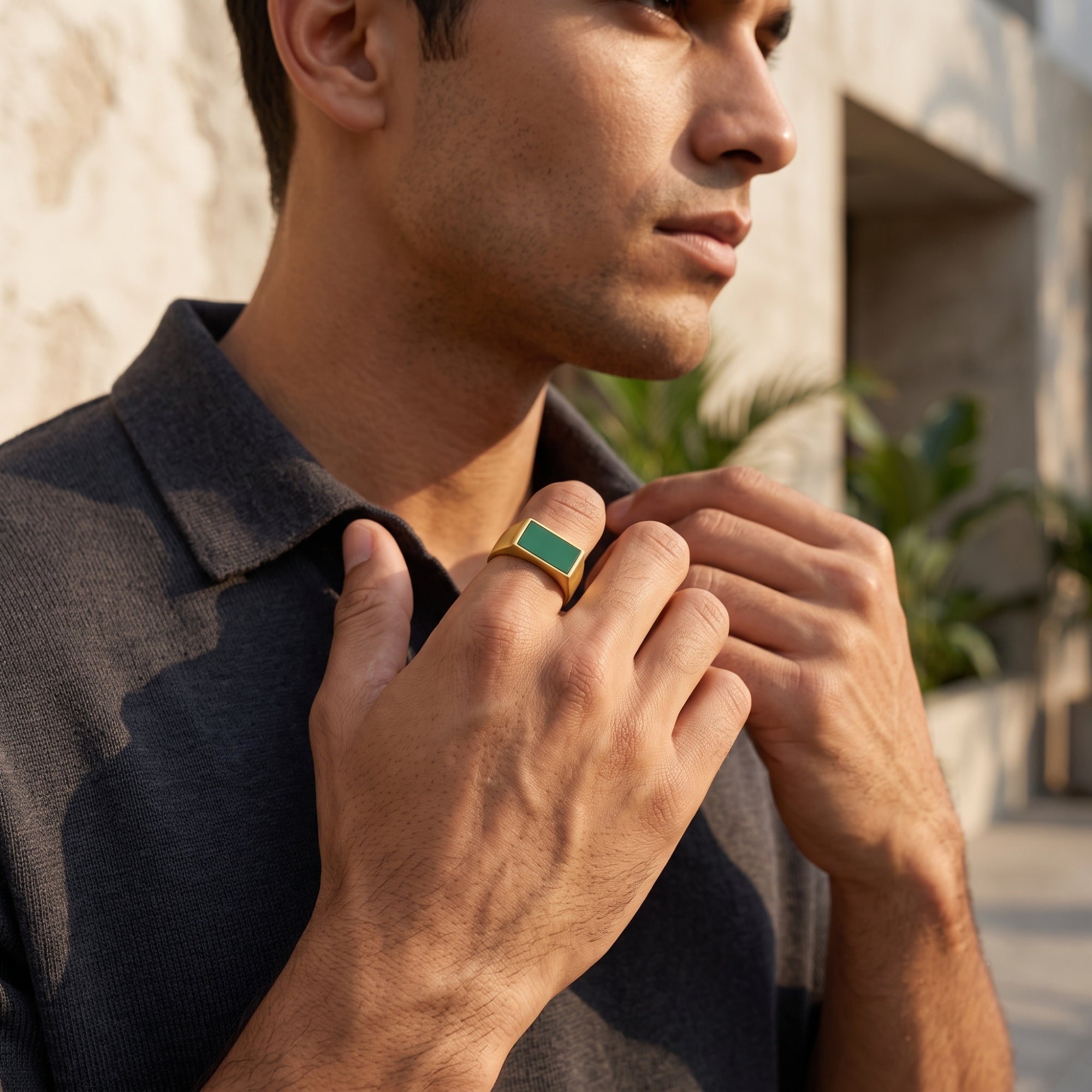Prestige Green Onyx Signet Ring – Gold Vermeil 925 Sterling Silver