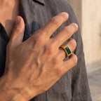 Prestige Green Onyx Signet Ring – Gold Vermeil 925 Sterling Silver