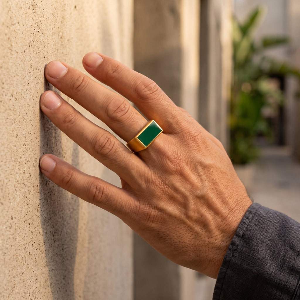 Prestige Green Onyx Signet Ring – Gold Vermeil 925 Sterling Silver