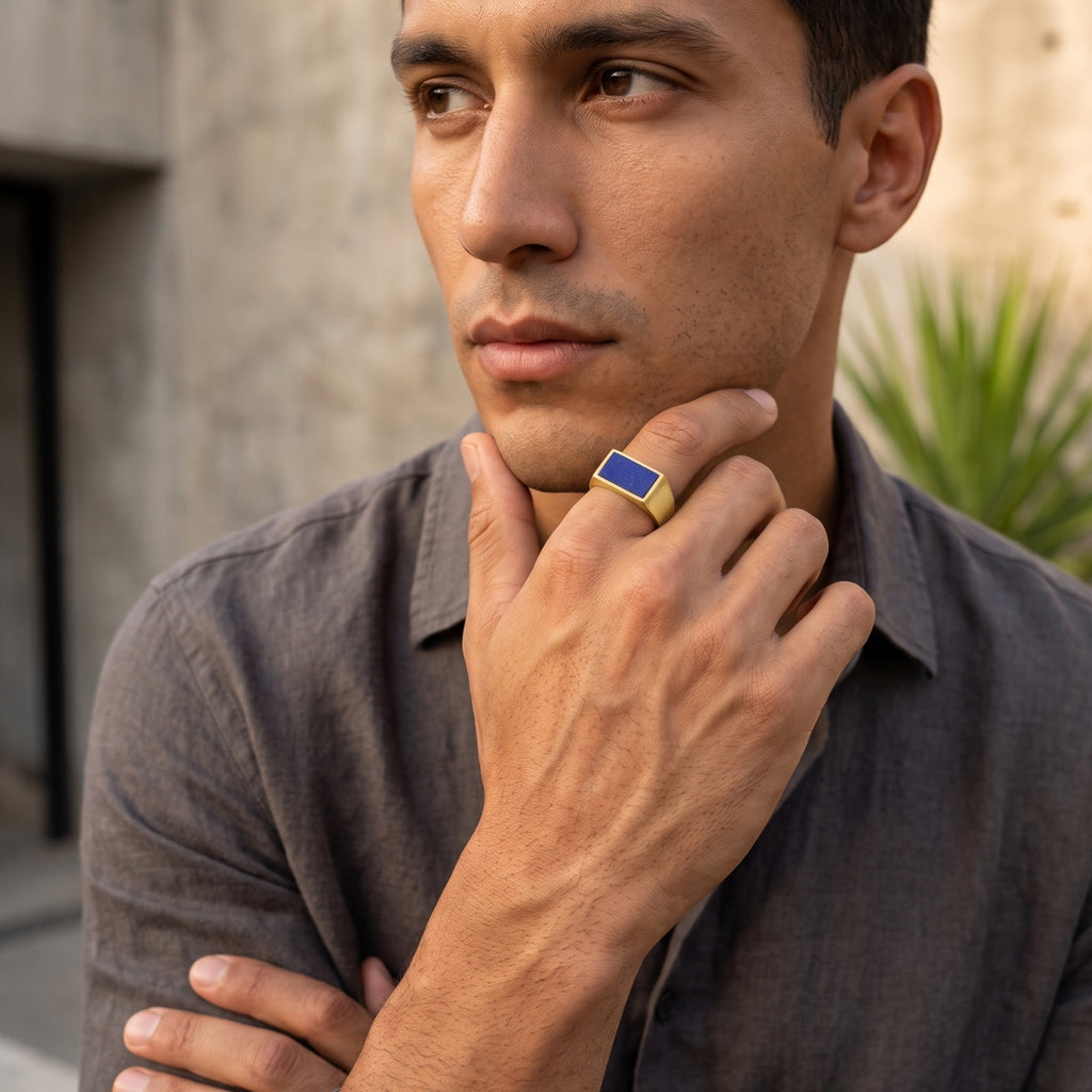 Prestige Lapis Lazuli Signet Ring – Gold Vermeil 925 Sterling Silver