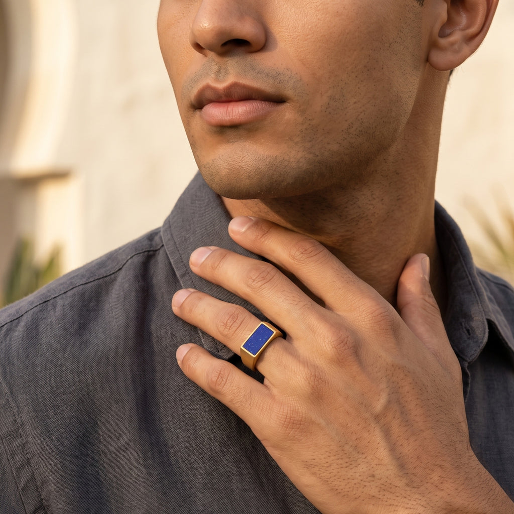 Prestige Lapis Lazuli Signet Ring – Gold Vermeil 925 Sterling Silver