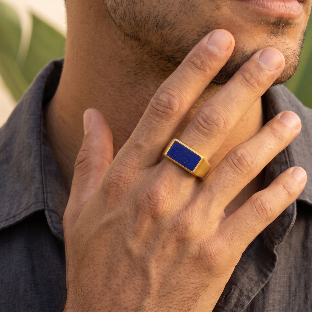 Prestige Lapis Lazuli Signet Ring – Gold Vermeil 925 Sterling Silver