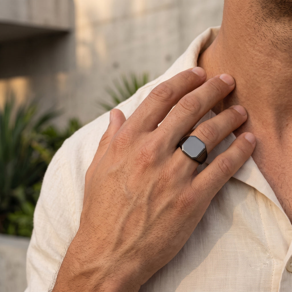 Classic Black Rhodium Signet Ring – 925 Sterling Silver