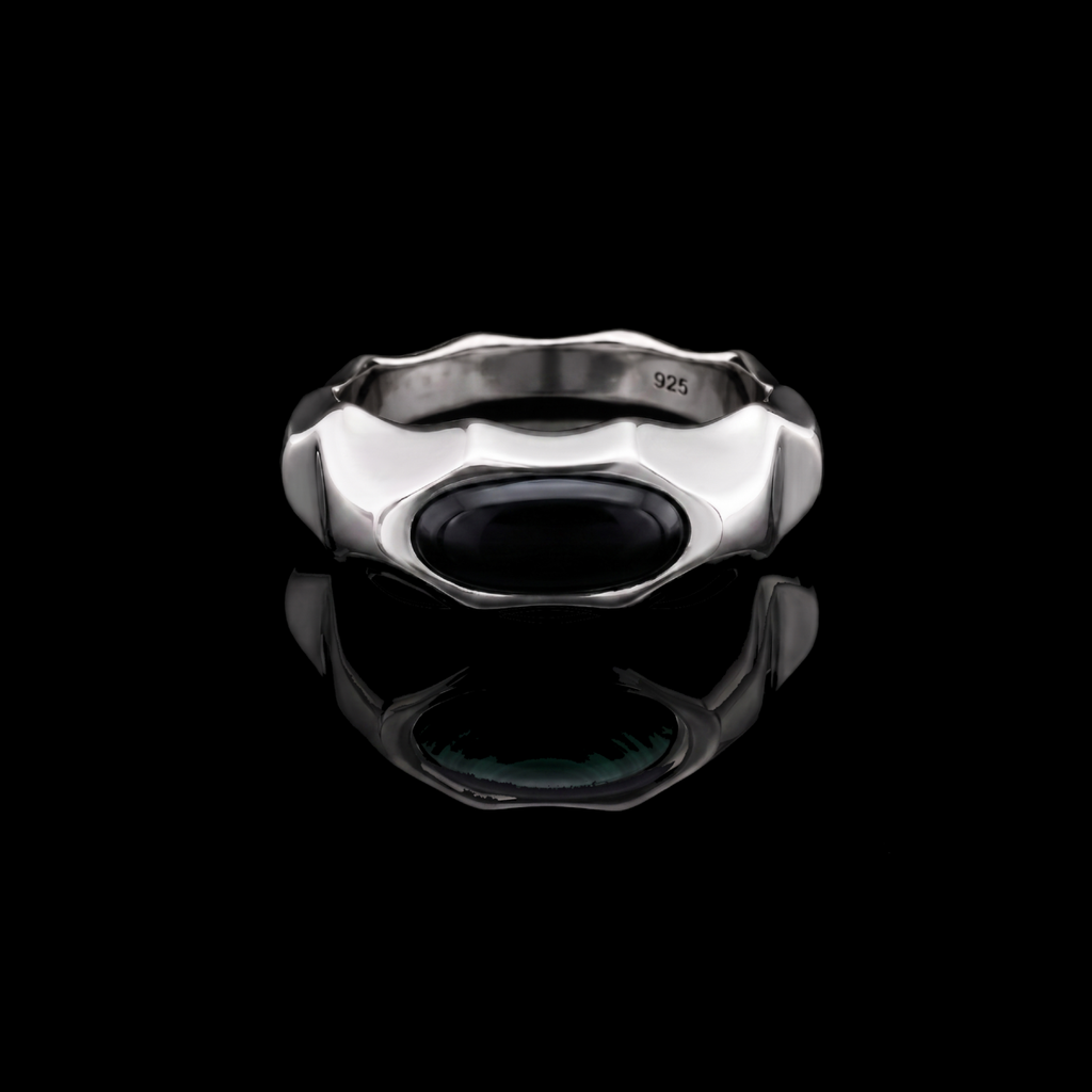 Riven Black Onyx Signet Ring – 925 Sterling Silver