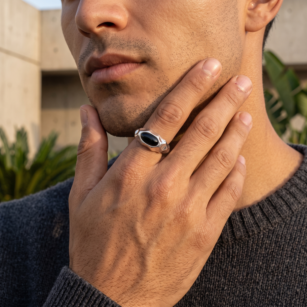 Riven Black Onyx Signet Ring – 925 Sterling Silver