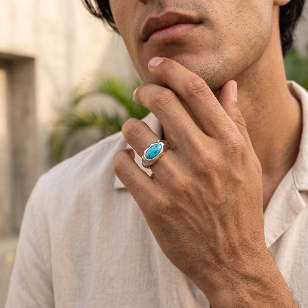 Riven Turquoise Signet Ring – 925 Sterling Silver