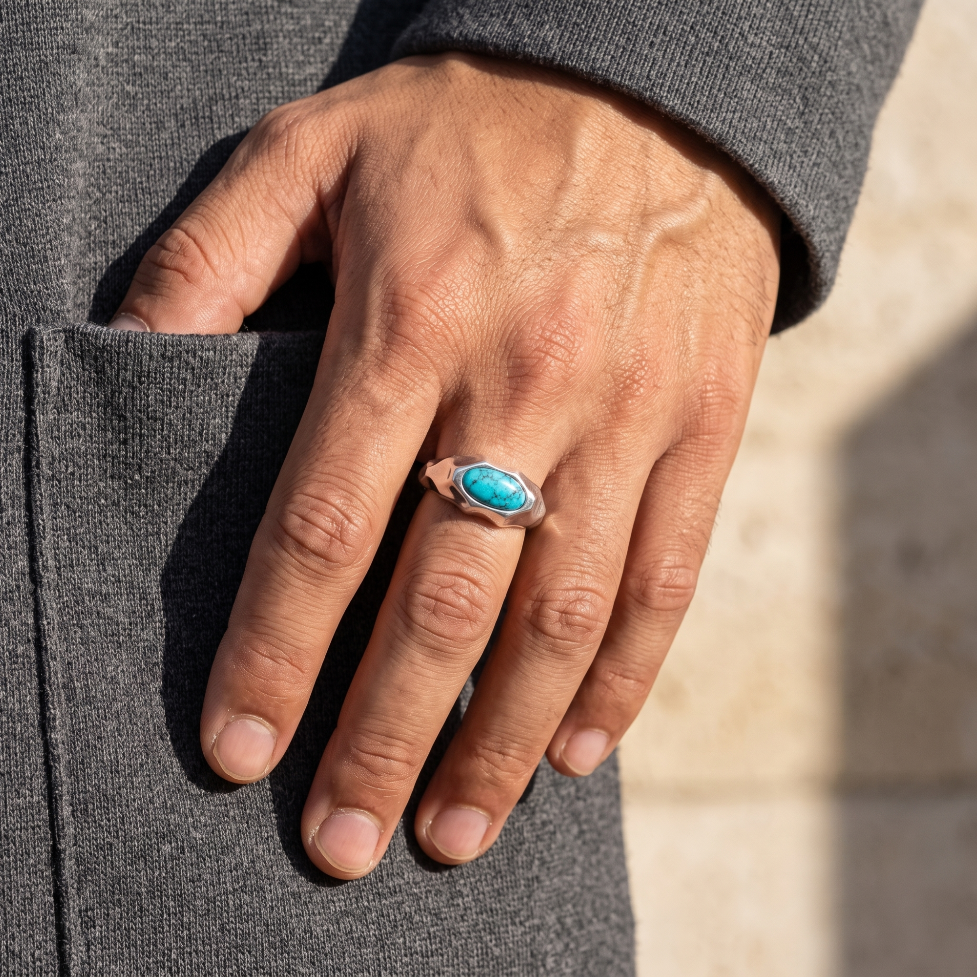 Riven Turquoise Signet Ring – 925 Sterling Silver