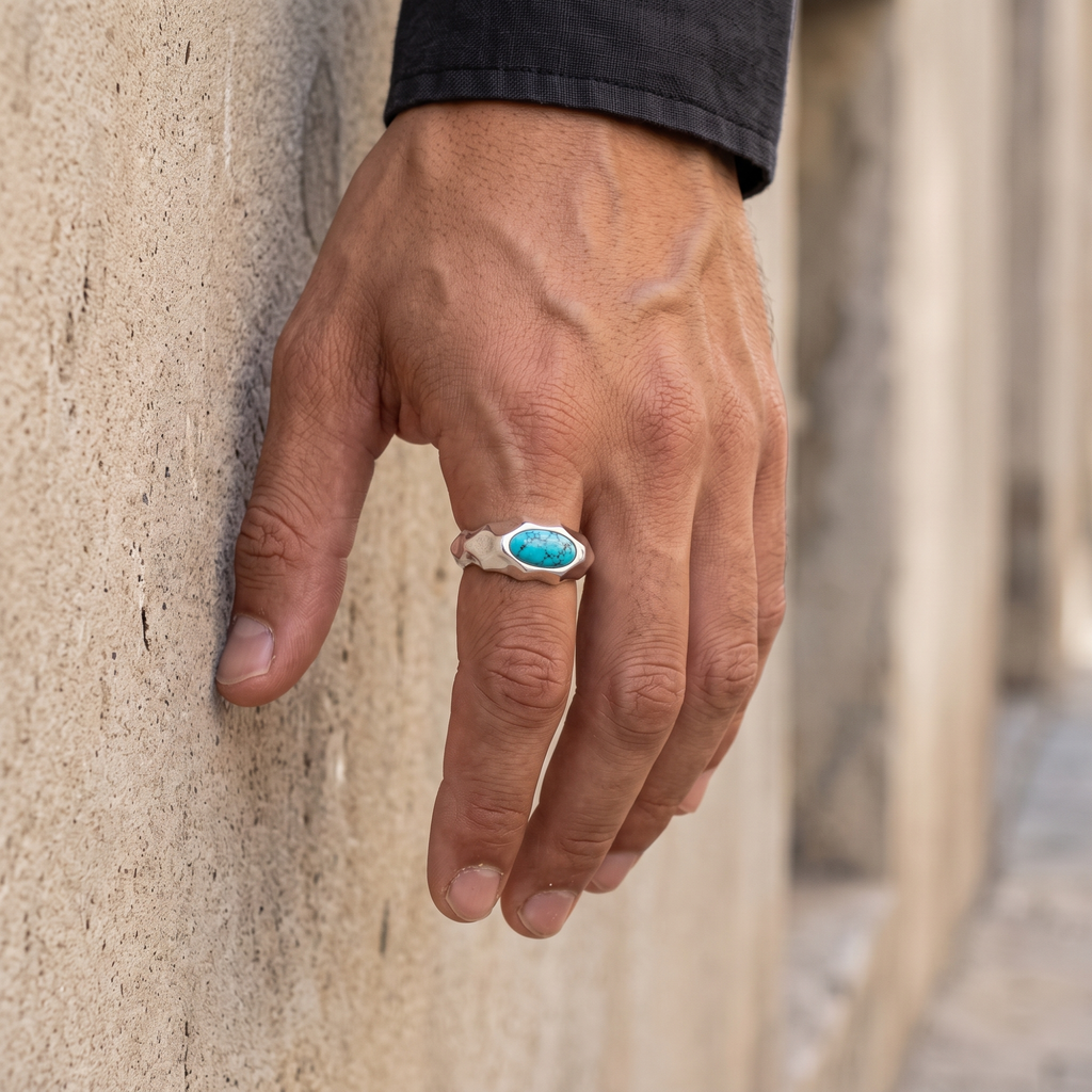 Riven Turquoise Signet Ring – 925 Sterling Silver