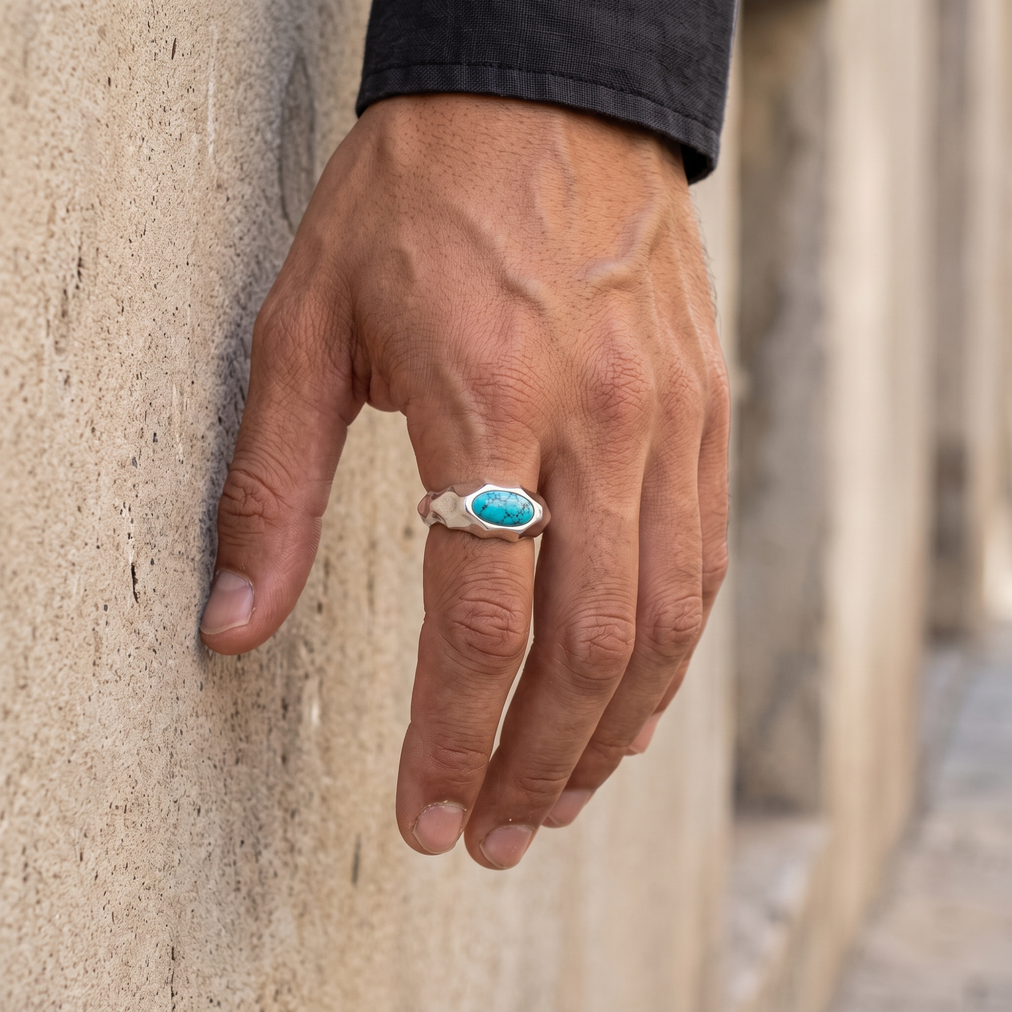 Riven Turquoise Signet Ring – 925 Sterling Silver