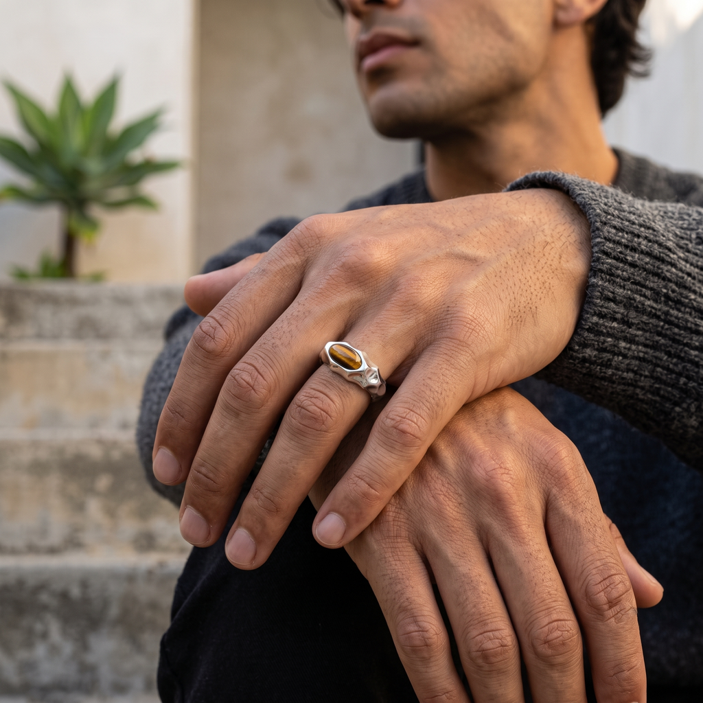 Riven Tiger's Eye Signet Ring – 925 Sterling Silver
