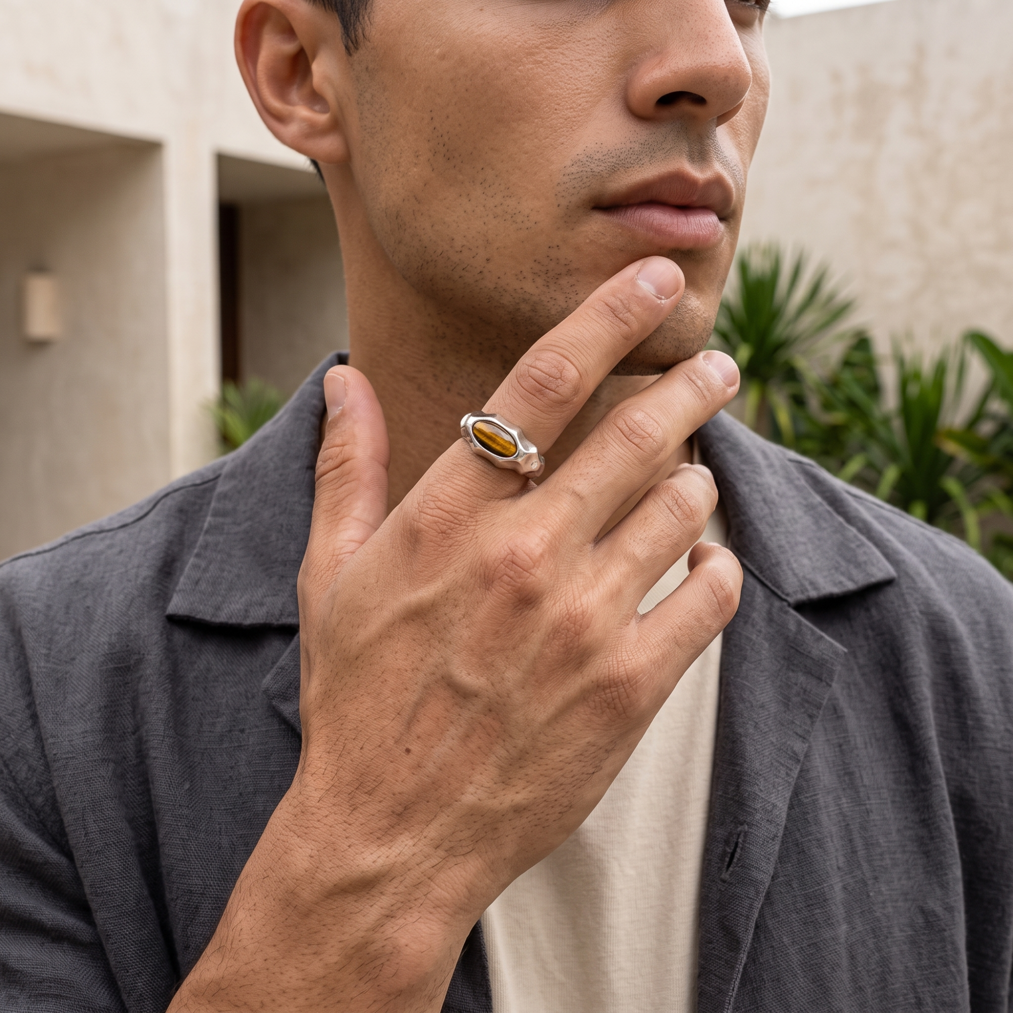 Riven Tiger's Eye Signet Ring – 925 Sterling Silver