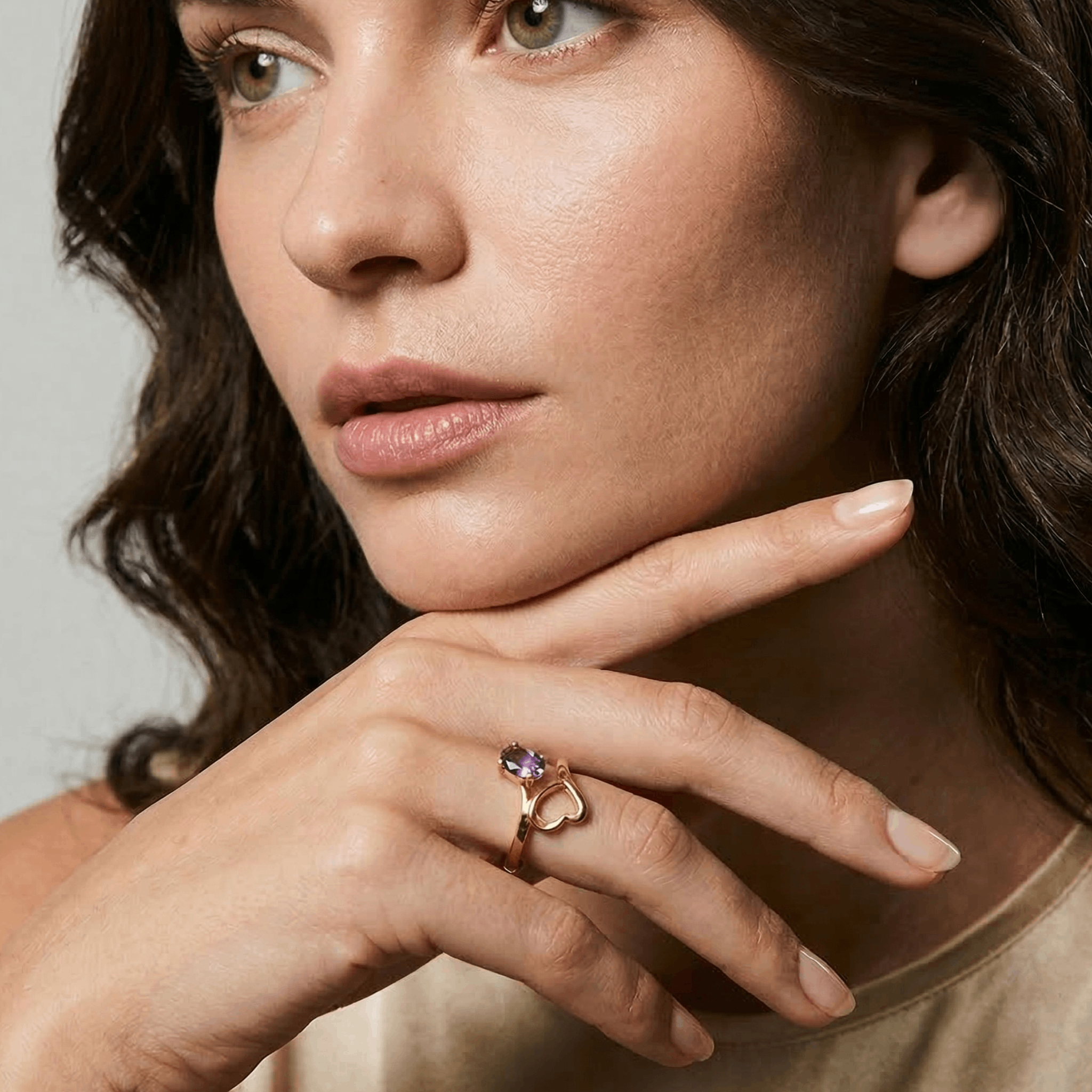 Amorette Amethyst Gold Engagement Ring – 925 Sterling Silver Women Aesthetic Ring