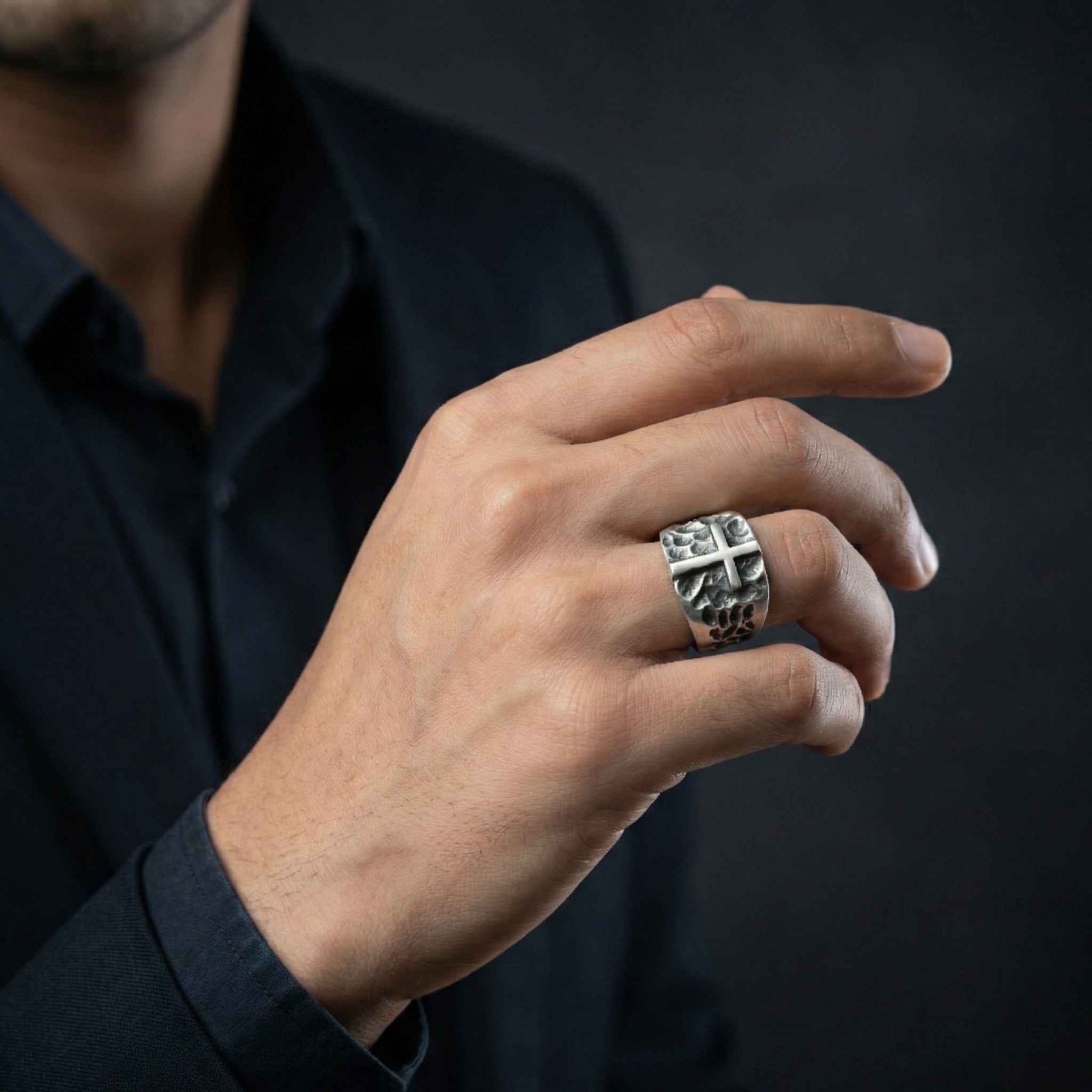 Handcrafted 925 Sterling Silver Cross Design Ring | Luxury Statement Ring for Men | Oxodize Finish
