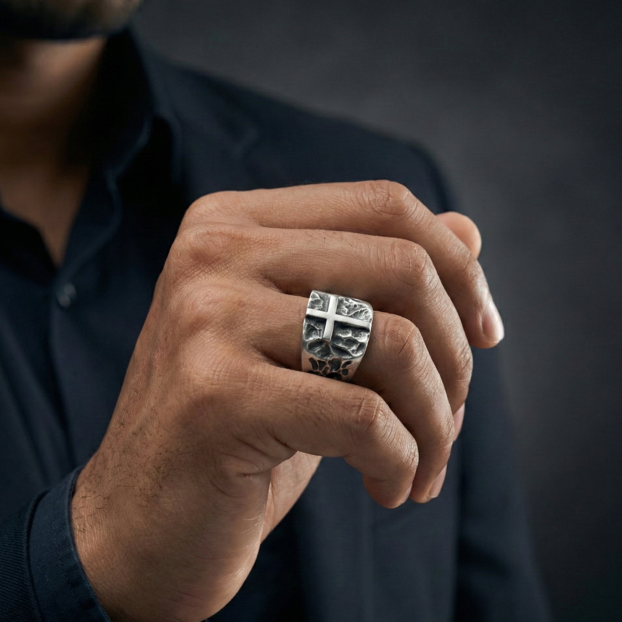 Handcrafted 925 Sterling Silver Cross Design Ring | Luxury Statement Ring for Men | Oxodize Finish
