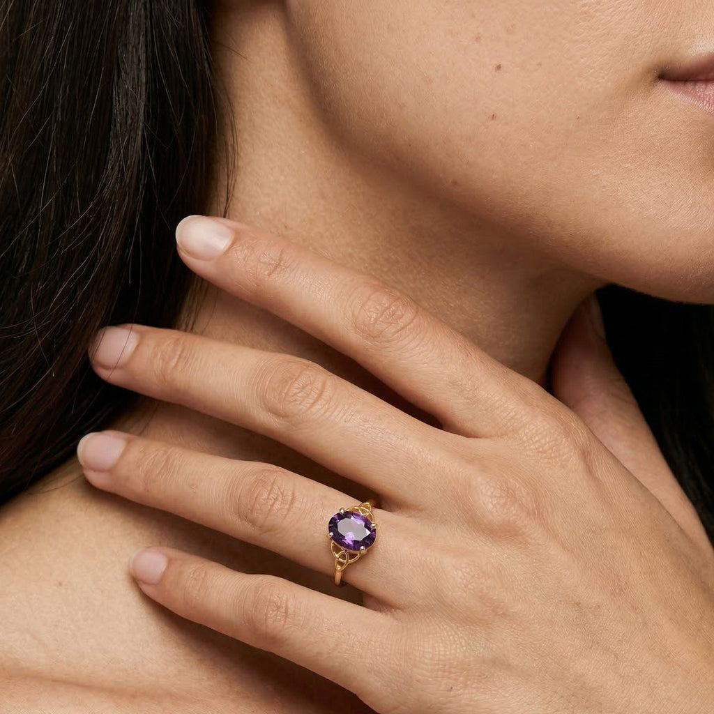 Celestia Amethyst Gold Engagement Ring – 925 Sterling Silver Women Aesthetic Ring