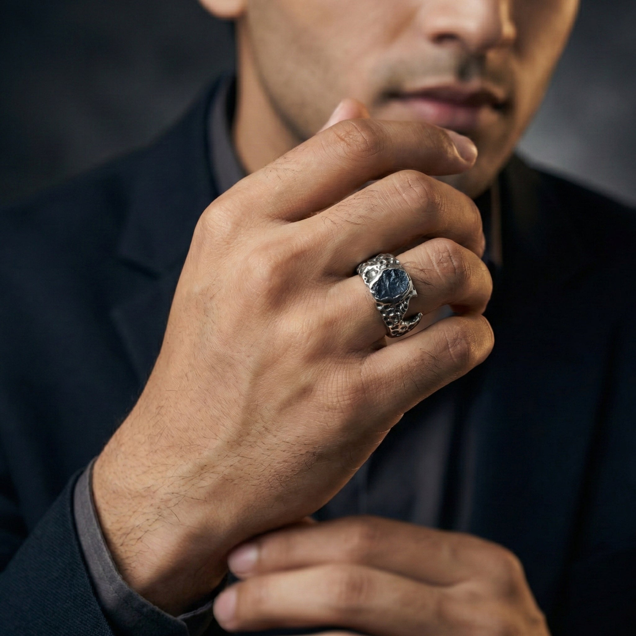 Handcrafted 925 Sterling Silver Rough Labradorite Ring | Luxury Statement Ring for Men | Oxidized Finish