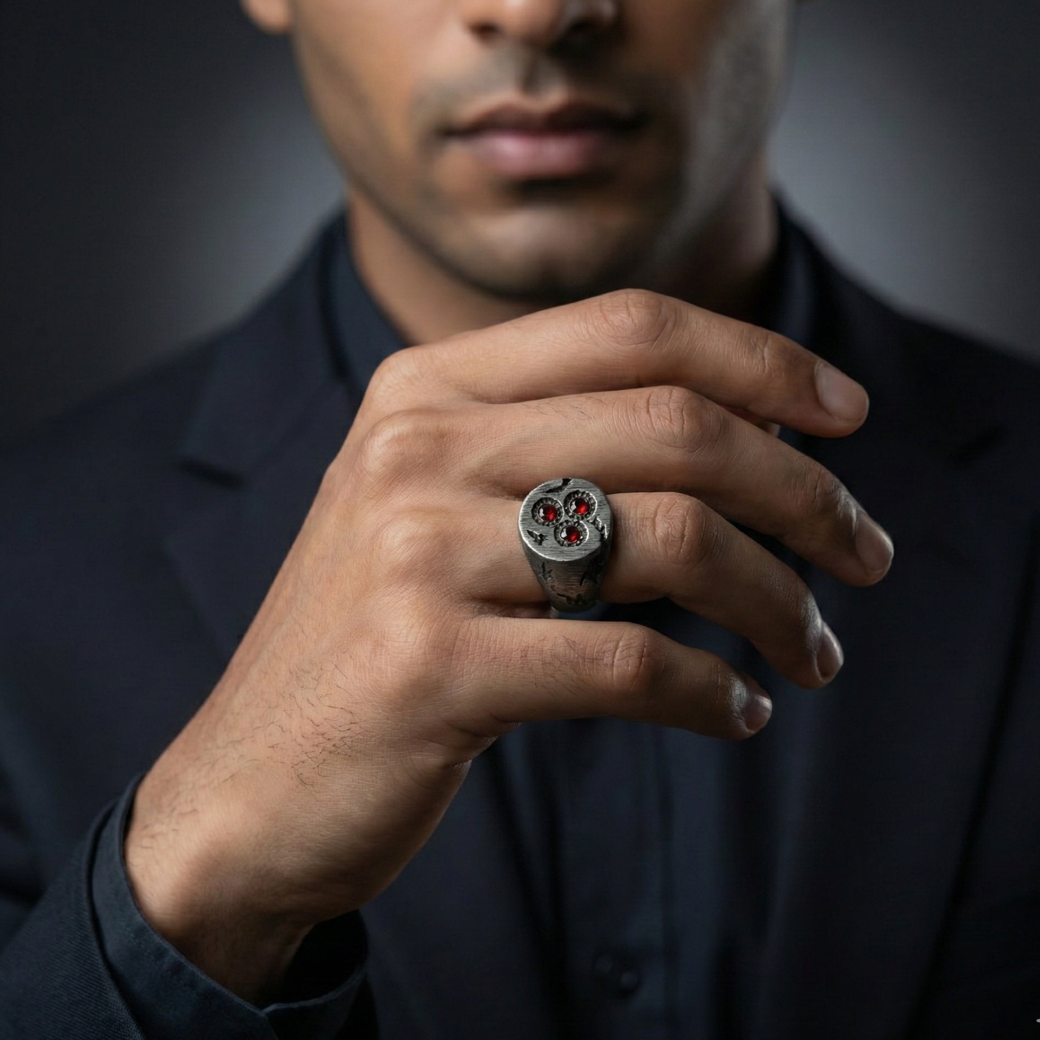 Handcrafted 925 Sterling Silver Red Garnet Ring | Luxury Statement Ring for Men | Oxidized Finish